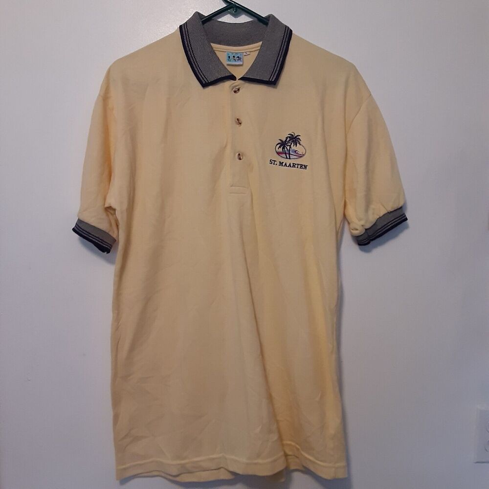 Vintage St. Maarten Polo Shirt Men's L Yellow Short Sleeve Caribbean Embroidered